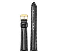 Qgsaghty Correa de reloj de cuero 10mm-22mm Correa de reloj de cuero de vaca para hombres y mujeres Cadena de reloj, hebilla dorada, Negro, 16mm