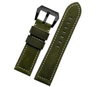 Qgsaghty Correa de reloj de cuero 20mm/22mm/24mm/26mm Correa de reloj de cuero Crazy Horse Hebilla, hebilla negra, 33 verde militar, 24mm