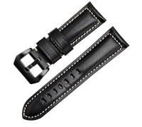 Qgsaghty Correa de reloj de cuero 20mm/22mm/24mm/26mm Correa de reloj de cuero Crazy Horse Hebilla, hebilla negra, 36 negro, 24mm