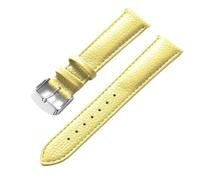 Qgsaghty Correa de reloj de cuero con textura Litchi de 13mm a 22mm para hombres y mujeres, correa de reloj suave, hebilla plateada, Amarillo 1, 20mm