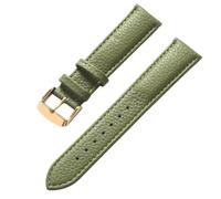 Qgsaghty Correa de reloj de cuero con textura Litchi de 13mm a 22mm para hombres y mujeres, correa de reloj suave, hebilla dorada, Verde oscuro, 19mm