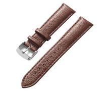 Qgsaghty Correa de reloj de cuero con textura Litchi de 13mm a 22mm para hombres y mujeres, correa de reloj suave, hebilla plateada, Marron oscuro, 20mm
