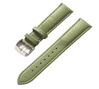 Qgsaghty Correa de reloj de cuero con textura Litchi de 13mm a 22mm para hombres y mujeres, correa de reloj suave, hebilla plateada, Verde oscuro 2, 16mm