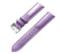 Qgsaghty Correa de reloj de cuero con textura Litchi de 13mm a 22mm para hombres y mujeres, correa de reloj suave, hebilla plateada, Púrpura, 14mm