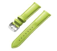 Qgsaghty Correa de reloj de cuero con textura Litchi de 13mm a 22mm para hombres y mujeres, correa de reloj suave, hebilla plateada, Verde, 19mm