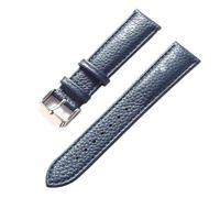 Qgsaghty Correa de reloj de cuero con textura Litchi de 13mm a 22mm para hombres y mujeres, correa de reloj suave, hebilla plateada, Azul real, 21mm