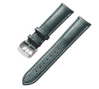 Qgsaghty Correa de reloj de cuero con textura Litchi de 13mm a 22mm para hombres y mujeres, correa de reloj suave, hebilla plateada, Verde oscuro, 19mm