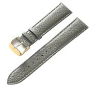 Qgsaghty Correa de reloj de cuero con textura Litchi de 13mm a 22mm para hombres y mujeres, correa de reloj suave, hebilla dorada, Gris, 20mm