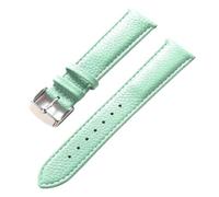 Qgsaghty Correa de reloj de cuero con textura Litchi de 13mm a 22mm para hombres y mujeres, correa de reloj suave, hebilla plateada, Azul claro, 18mm