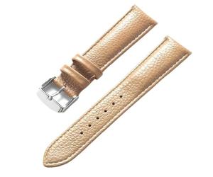 Qgsaghty Correa de reloj de cuero con textura Litchi de 13mm a 22mm para hombres y mujeres, correa de reloj suave, hebilla plateada, Amarillo, 16mm