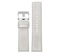 Qgsaghty Correa de reloj de cuero de vaca de 22/24/26/27/28mm de repuesto para hombre, hebilla plateada, grano de litchi, Blanco, 32mm