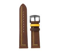 Qgsaghty Correa de reloj de cuero genuino 18mm 20mm 22mm 24mm correa de reloj de repuesto de liberación rápida cinturón de pulsera con hebilla negra, Fm Café Amarillo Coser, 24mm