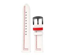 Qgsaghty Correa de reloj de cuero genuino 18mm 20mm 22mm 24mm correa de reloj de repuesto de liberación rápida cinturón de pulsera con hebilla negra, Costura roja blanca, 18mm