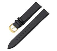 Qgsaghty Correa de reloj de cuero liso de 10/12/13/14/15/16/17/18/19/20/21/22mm para hombres y mujeres, hebilla dorada, Negro, 15mm
