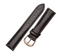 Qgsaghty Correa de reloj de piel de vaca de grano Litchi para mujer, correa de cuero suave con hebilla de mariposa, hebilla de oro rosa, Marrón, 14mm