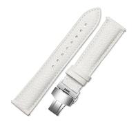 Qgsaghty Correa de reloj de piel de vaca de grano Litchi para mujer, correa de cuero suave con hebilla de mariposa, hebilla de mariposa plateada de doble presión, Blanco, 13mm
