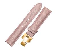 Qgsaghty Correa de reloj de piel de vaca de grano Litchi para mujer, correa de cuero suave con hebilla de mariposa, hebilla de mariposa dorada de doble presión, Rosa, 12mm