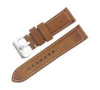 Qgsaghty La correa de reloj de cuero Crazy Horse se adapta a la correa de reloj de cuero de 20mm a 26mm, hebilla plateada, esmerilada, Amarillo marron, 22mm