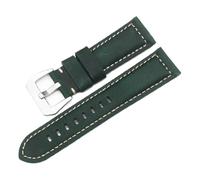 Qgsaghty La correa de reloj de cuero Crazy Horse se adapta a la correa de reloj de cuero de 20mm a 26mm, hebilla plateada, esmerilada, Verde oscuro, 20mm
