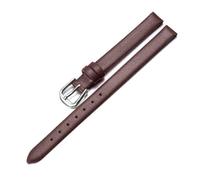 Qgsaghty Pulsera de reloj de cuero genuino para mujer, correa de 10mm y 12mm, Hebilla plateada marrón, 12mm