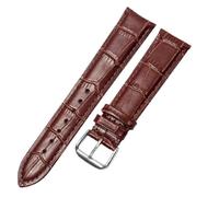Qgsaghty Pulsera fina de piel de vaca suave, correa de cuero impermeable de 12mm a 24mm para hombres y mujeres, hebilla plateada, patrón de bambú, Marron oscuro, 20mm