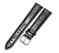 Qgsaghty Pulsera fina de piel de vaca suave, correa de cuero impermeable de 12mm a 24mm para hombres y mujeres, hebilla plateada, patrón de bambú, Negro, 24mm