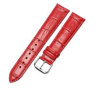 Qgsaghty Pulsera fina de piel de vaca suave, correa de cuero impermeable de 12mm a 24mm para hombres y mujeres, hebilla plateada, patrón de bambú, Rojo, 14mm