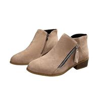 Qgtxf Botas de Tobillo de Tacón Bajo Chunky Block de las Mujeres Botinas Casuales con Cremallera Lateral de Ante Zapatos Caminata Dressy(Beige,41 EU)