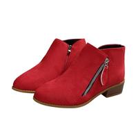 Qgtxf Botas de Tobillo de Tacón Bajo Chunky Block de las Mujeres Botinas Casuales con Cremallera Lateral de Ante Zapatos Caminata Dressy(Red,38 EU)