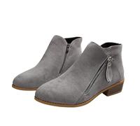 Qgtxf Botas de Tobillo de Tacón Bajo Chunky Block de las Mujeres Botinas Casuales con Cremallera Lateral de Ante Zapatos Caminata Dressy(Gray,41 EU)