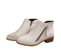 Qgtxf Botas de Tobillo de Tacón Bajo Chunky Block de las Mujeres Botinas Casuales con Cremallera Lateral de Ante Zapatos Caminata Dressy(White,39 EU)