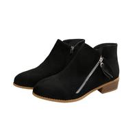 Qgtxf Botas de Tobillo de Tacón Bajo Chunky Block de las Mujeres Botinas Casuales con Cremallera Lateral de Ante Zapatos Caminata Dressy(Black,39 EU)