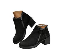 Qgtxf Botas de Tobillo Mujer con Arcos Botinas Redondas de Tacón con Cremallera del Dedo Pie Chelsea Plataforma Tallones de Altura Media Zapatos(Black2,36 EU)