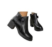 Qgtxf Botas de Tobillo Mujer con Arcos Botinas Redondas de Tacón con Cremallera del Dedo Pie Chelsea Plataforma Tallones de Altura Media Zapatos(Black1,35 EU)
