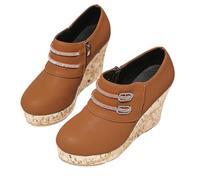 Qgtxf Botas de Tobillo para Mujer Strass Espumosos Botas con Cremallera Lateral de Plataforma Sapatos de Cuero de PU(Brown,40 EU)