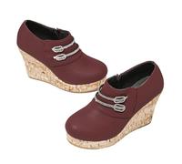 Qgtxf Botas de Tobillo para Mujer Strass Espumosos Botas con Cremallera Lateral de Plataforma Sapatos de Cuero de PU(Red,41 EU)