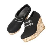 Qgtxf Botas de Tobillo para Mujer Strass Espumosos Botas con Cremallera Lateral de Plataforma Sapatos de Cuero de PU(Black,35 EU)