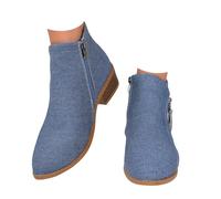 Qgtxf Botines de Tobillo para Mujer Leopardo Apilado Tacón Grueso Botas Cortas Chelsea Zapatos de Cremallera Lateral Casual(Blue,37 EU)