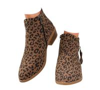 Qgtxf Botines de Tobillo para Mujer Leopardo Apilado Tacón Grueso Botas Cortas Chelsea Zapatos de Cremallera Lateral Casual(Brown,36 EU)