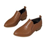 Qgtxf Mujeres Punteado Dedo del Pie Tacones Medios Botines de Tobillo Chelsea, Zapatos Deslizables de Cuero Tacón de Bloque PU Botines Occidentales para Oficina, Fiesta(Brown,43 EU)