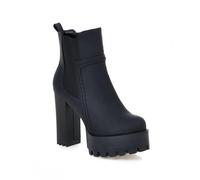 Qgtxf Plataforma Chelsea Botas de Tobillo para Mujer Bota de Tacón Alto Grueso de Ante Botines Occidentales Deslizables del Dedo Pie Redondo(Black,42 EU)