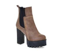 Qgtxf Plataforma Chelsea Botas de Tobillo para Mujer Bota de Tacón Alto Grueso de Ante Botines Occidentales Deslizables del Dedo Pie Redondo(Brown,38 EU)
