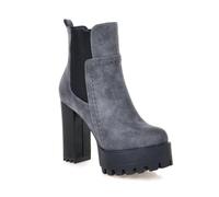 Qgtxf Plataforma Chelsea Botas de Tobillo para Mujer Bota de Tacón Alto Grueso de Ante Botines Occidentales Deslizables del Dedo Pie Redondo(Gray,38 EU)