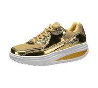 Qgtxf Plataforma Zapatillas de Deporte para Mujer Zapatos con Encaje de Cuña de Lentejuelas Zapatillas Atléticas de Soporte de Arco Casual(Gold,42 EU)