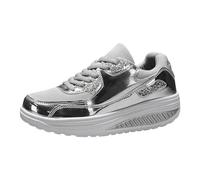 Qgtxf Plataforma Zapatillas de Deporte para Mujer Zapatos con Encaje de Cuña de Lentejuelas Zapatillas Atléticas de Soporte de Arco Casual(Silver,40 EU)