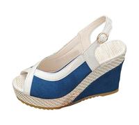 Qgtxf Sandalias Espadrille Wedge para Mujeres Plataforma de Verano Cuñas Correas de Tobillo Zapatos Zapatos de Moda Caminando al Aire Libre(Blue,38 EU)