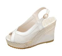Qgtxf Sandalias Espadrille Wedge para Mujeres Plataforma de Verano Cuñas Correas de Tobillo Zapatos Zapatos de Moda Caminando al Aire Libre(Beige,38 EU)