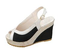 Qgtxf Sandalias Espadrille Wedge para Mujeres Plataforma de Verano Cuñas Correas de Tobillo Zapatos Zapatos de Moda Caminando al Aire Libre(Black,38 EU)