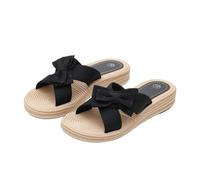 Qgtxf Sandalias Planas para Mujer 2026 Deslizamiento en Open Toe Espadrille Zapatillas de Playa de Verano Bow(Black,37 EU)