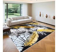 QGYFRE Alfombra Antideslizante Cocina Juegos Bebes Acolchada 180x230cm Azul Negro El patrón Amarillo de Plumas Modernas se Utiliza en Estudio la Sala Estar decoración habitación juve